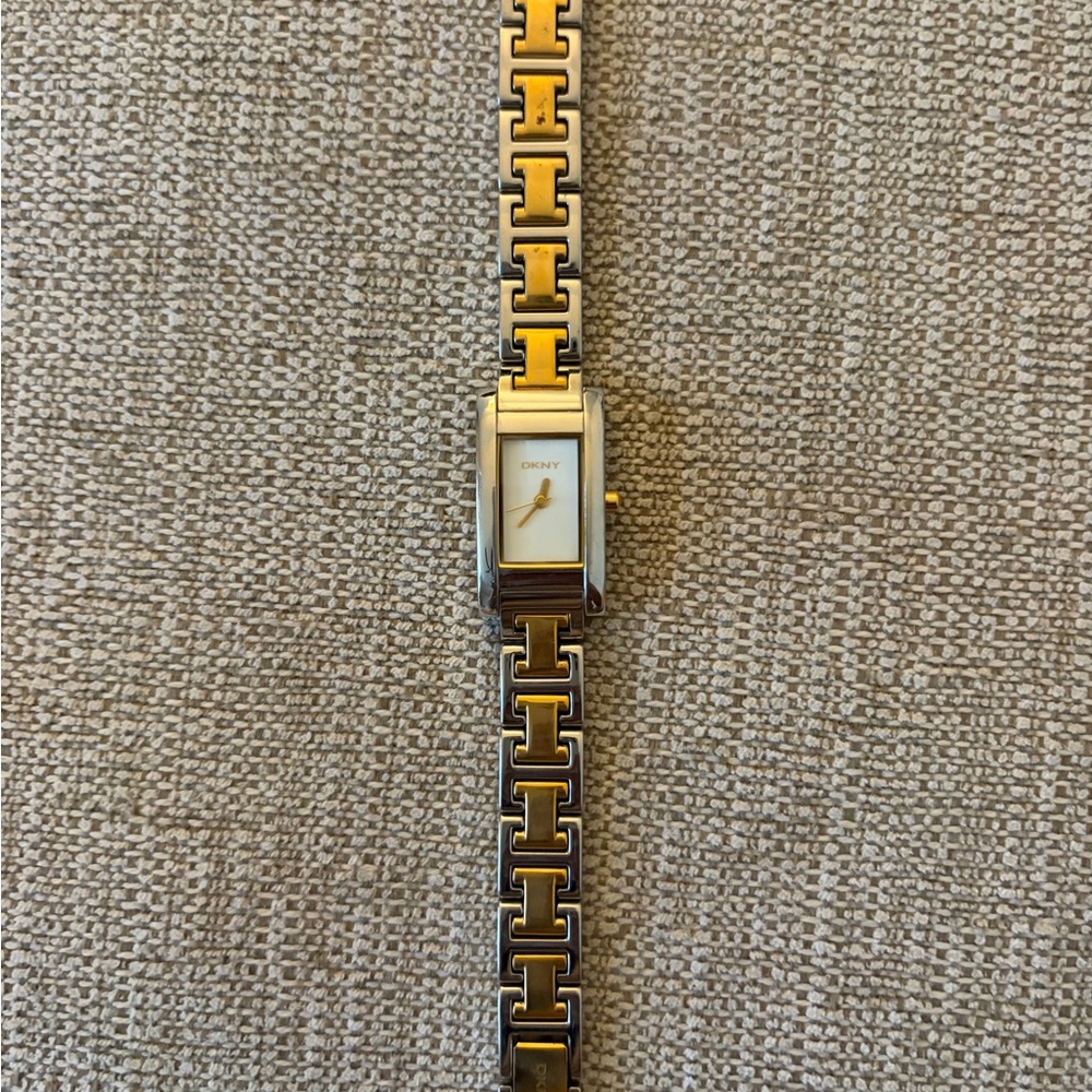 DKNY Two-Tone Gold and Silver Rectangular Bracelet Watch